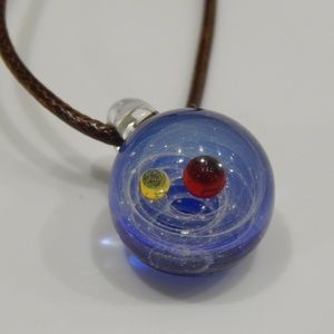 Glass Galaxy Red Planet with Moon Pendant Necklace